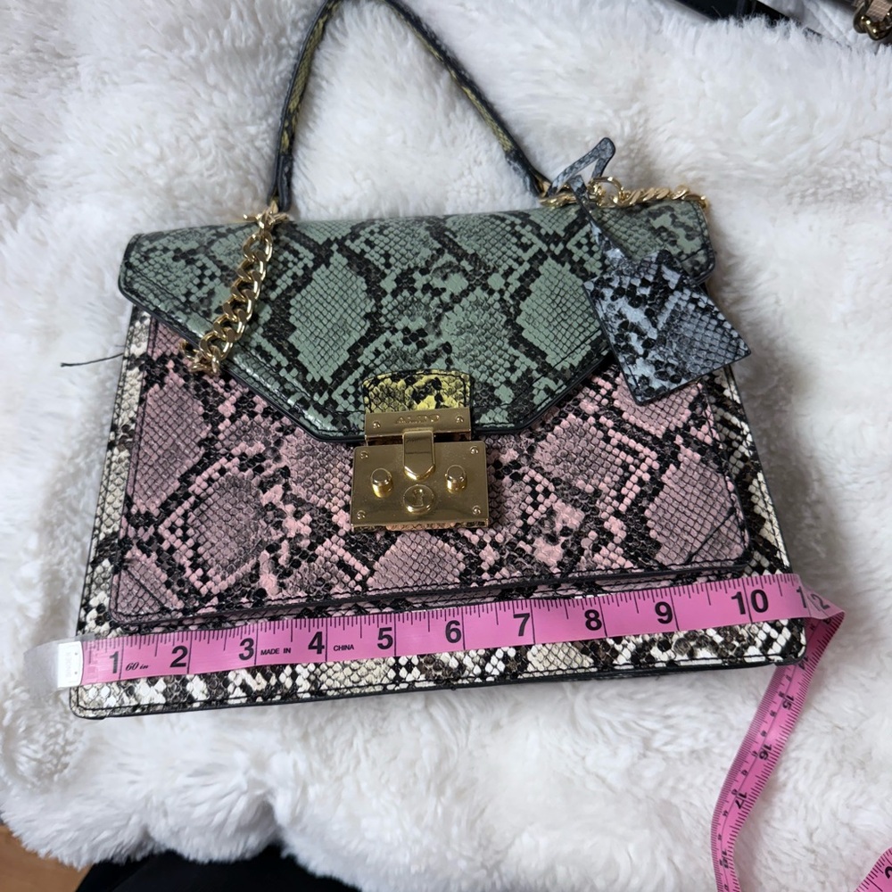 Aldo Pink and Green Snake Print Crossbody Bag